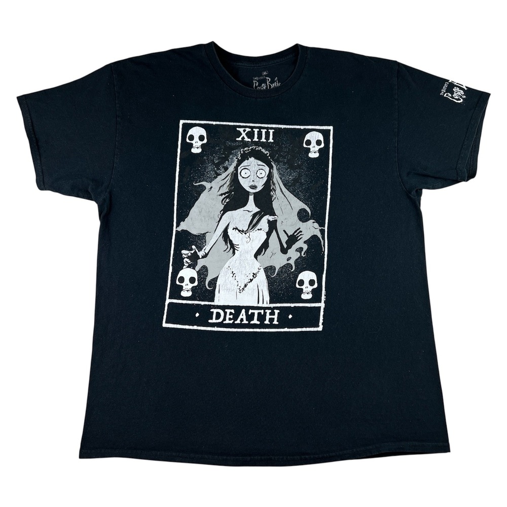 Tim Burton Corpse Bride Death Tarot Card Graphic T-Shirt Mens XL Black Movie Tee